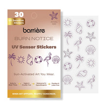 Laden Sie das Bild in den Galerie-Viewer, BURN NOTICE UV SENSOR STICKER 30 PK - BEACH SYMBOLS