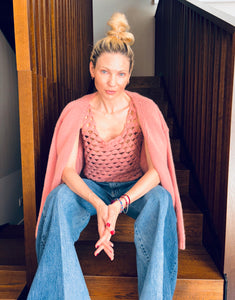 FREEDOM CASHMERE CROCHET TOP - PINK-A-BOO