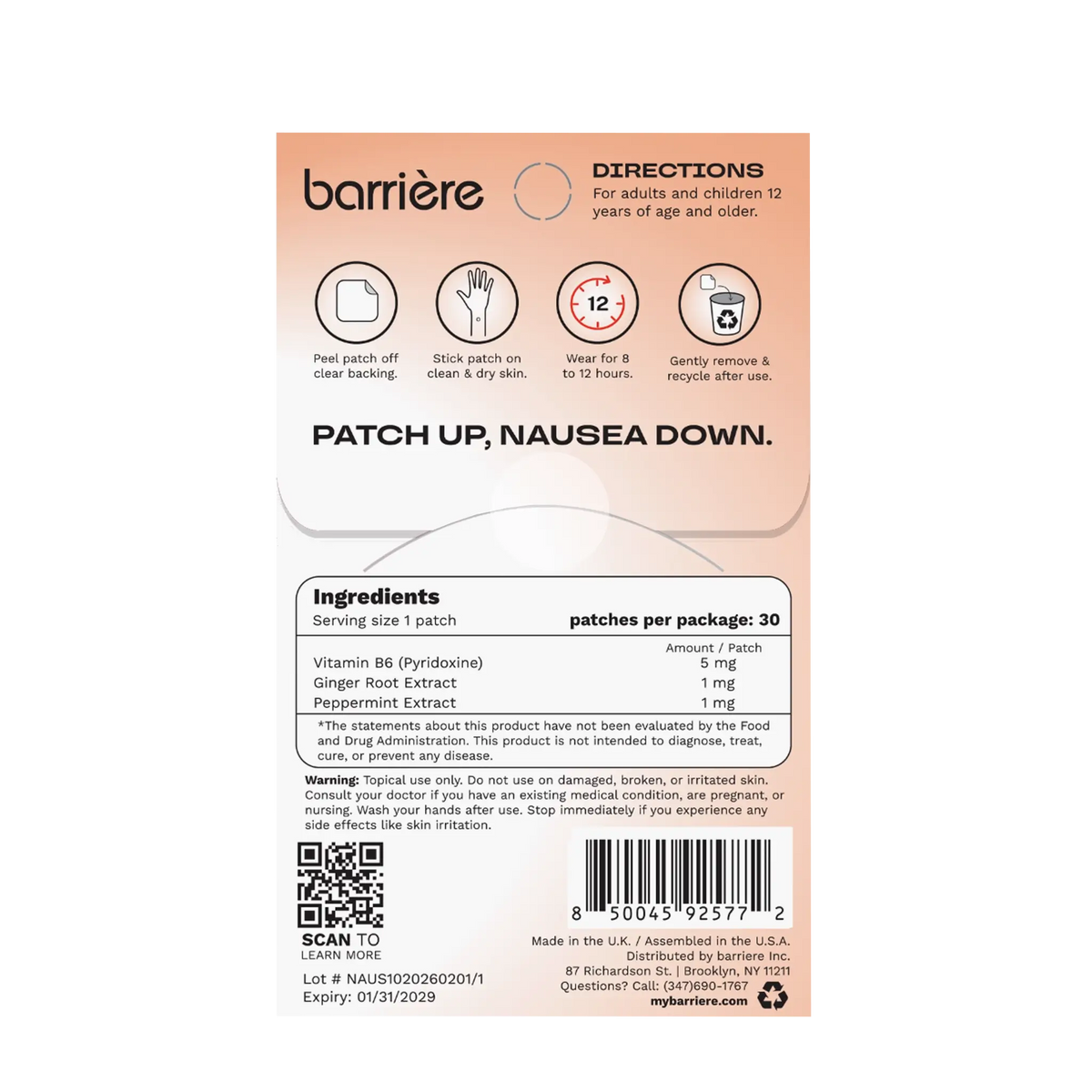 Steady Motion Nausea Support Patch | Barriere Muse & Heroine