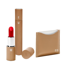 Load image into Gallery viewer, Refillable Camel fine leather lipstick case
